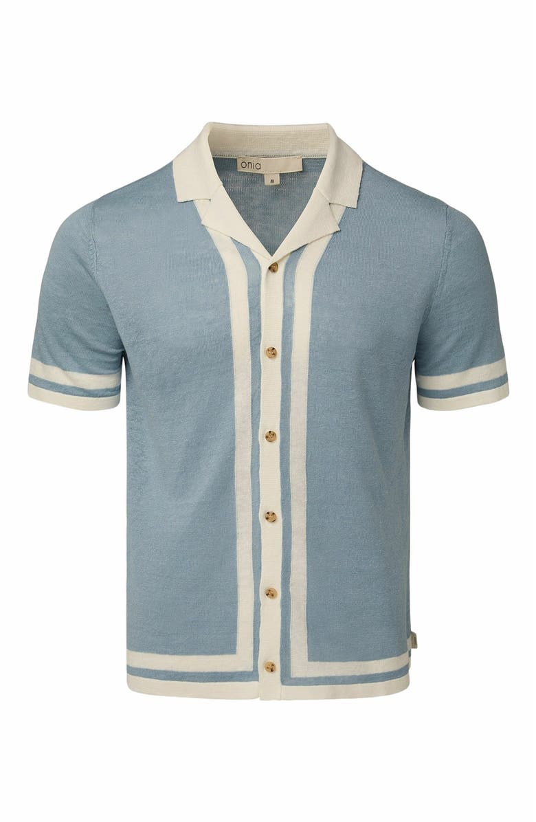 Onia Linen Knit Camp Shirt, Alternate, color, Baby Blue/Whte