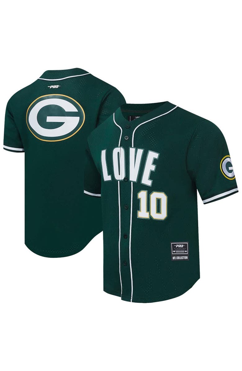 PRO STANDARD Men's Pro Standard Jordan Love Green Green Bay Packers Player Name & Number Mesh Button-Up Baseball Shirt, Main, color, Green