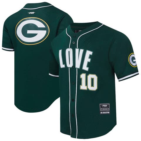 Men's Pro Standard Jordan Love Green Green Bay Packers Player Name & Number Mesh Button-Up Baseball Shirt