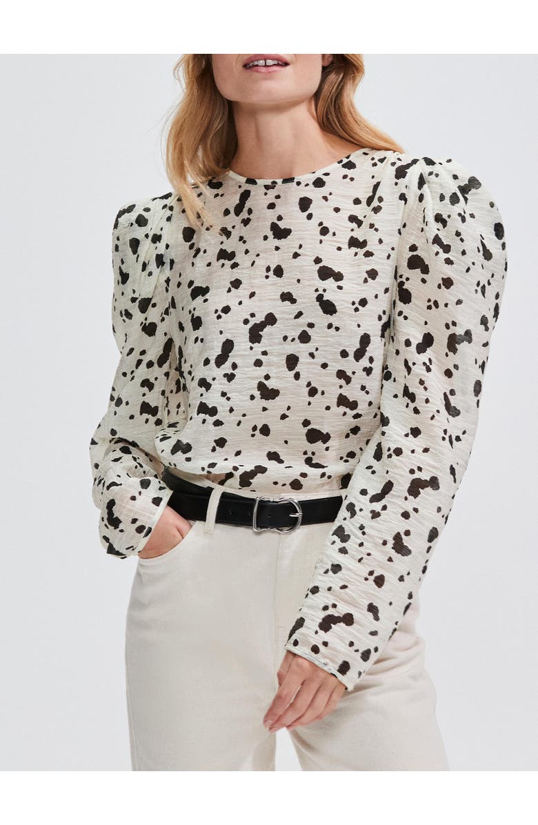 Ro&Zo Mono Dalmatian Print Puff Sleeve Blouse, Alternate, color, 