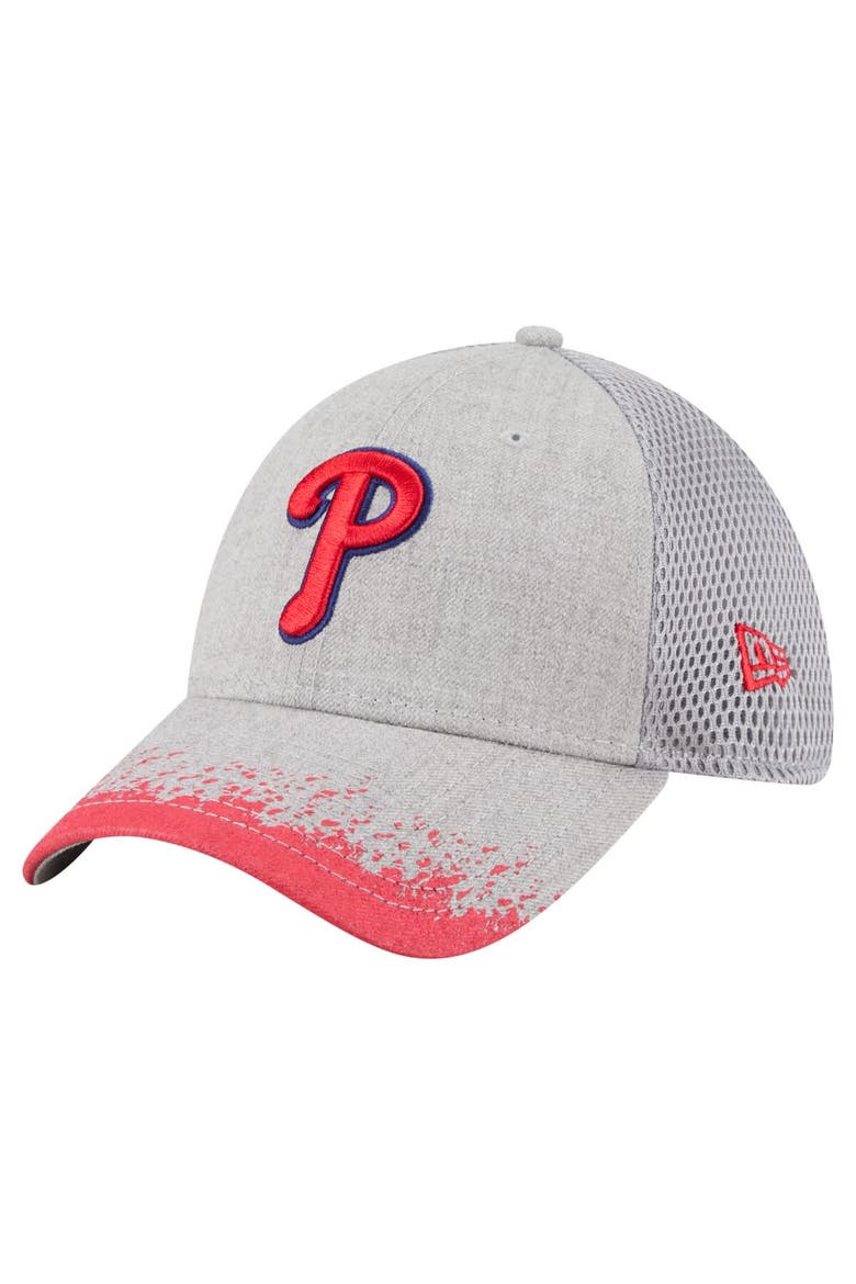 Men's New Era Gray Philadelphia Phillies Visor Paint Splatter 39THIRTY Flex Hat, Main, color, Gray