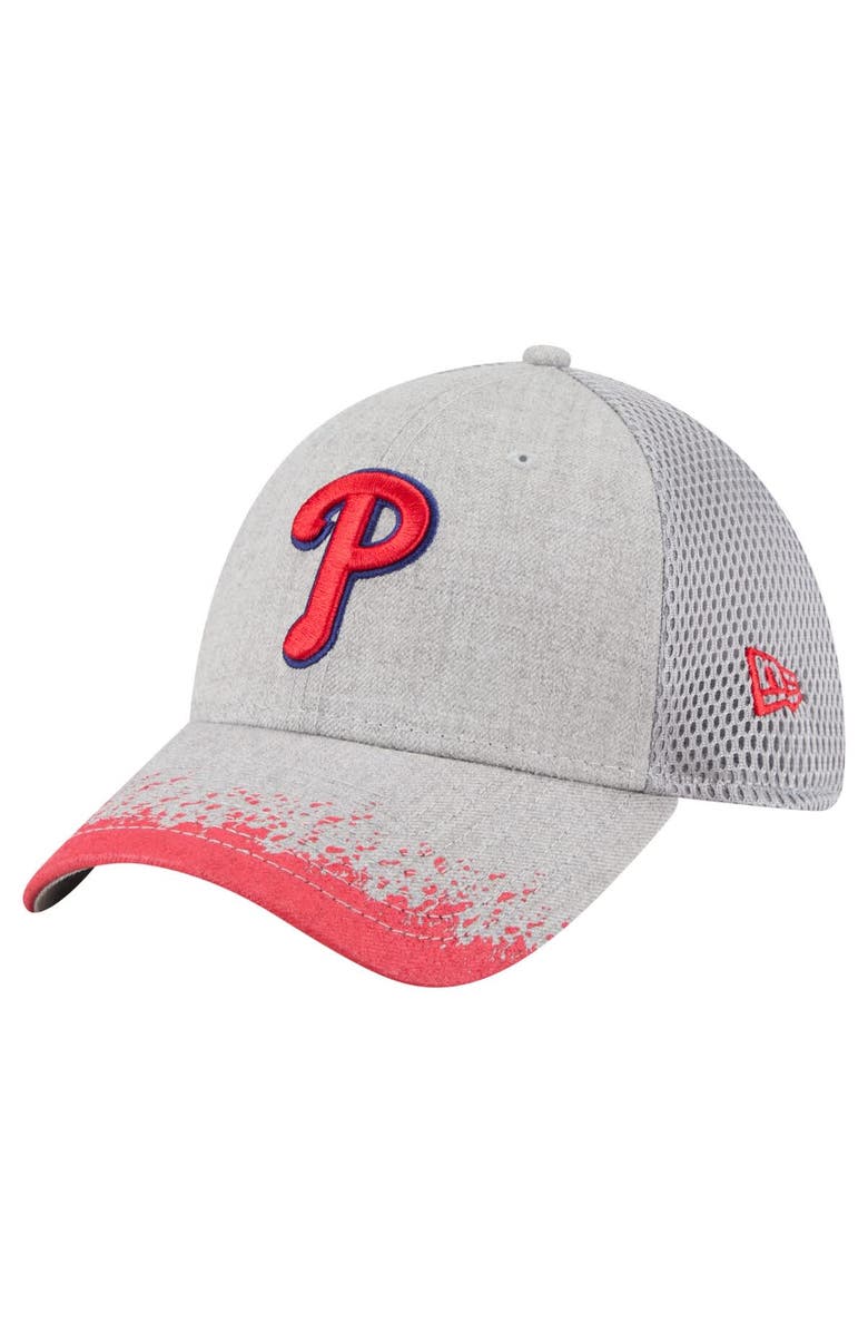New Era Men's New Era Gray Philadelphia Phillies Visor Paint Splatter 39THIRTY Flex Hat, Main, color, Gray