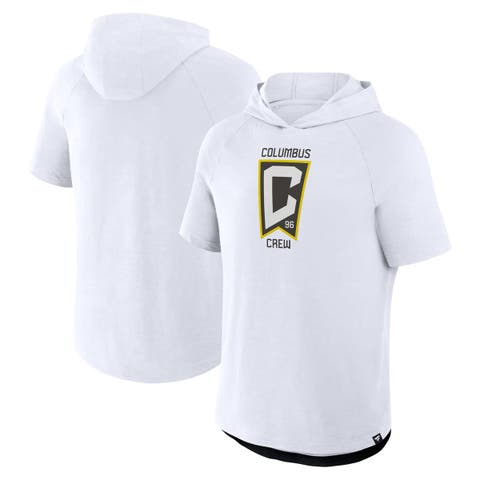 Men's Fanatics White Columbus Crew Hat Trick Stadium Slub Raglan Short Sleeve Pullover Hoodie