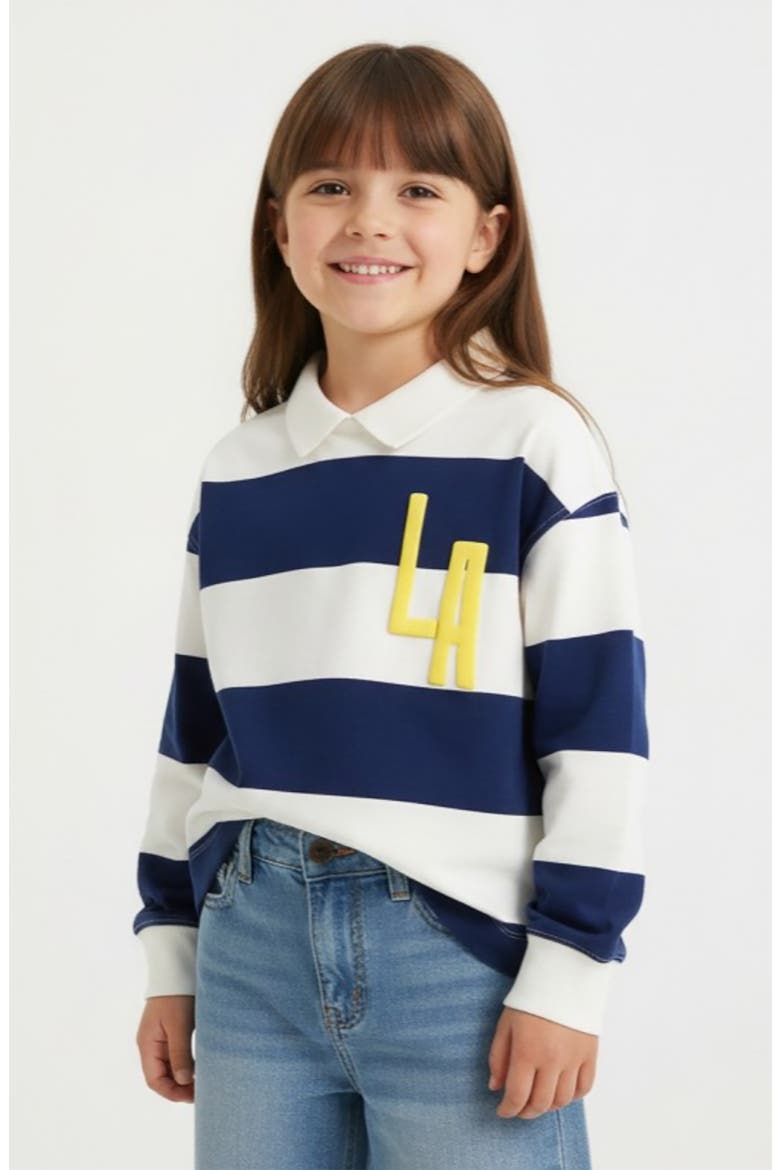 Kids' Stripe Long Sleeve Polo, Alternate, color, NAVY