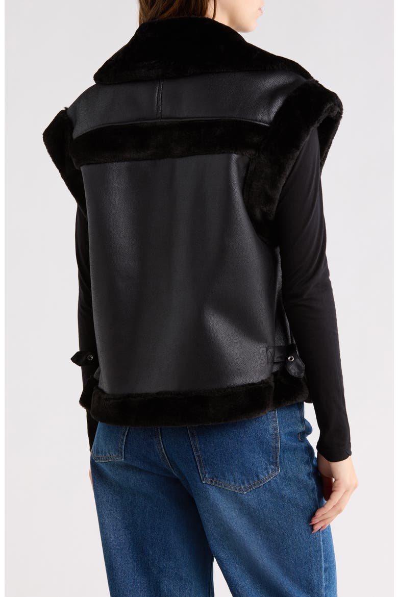 Faux Fur Trim Faux Leather Moto Vest, Alternate, color, BLACK