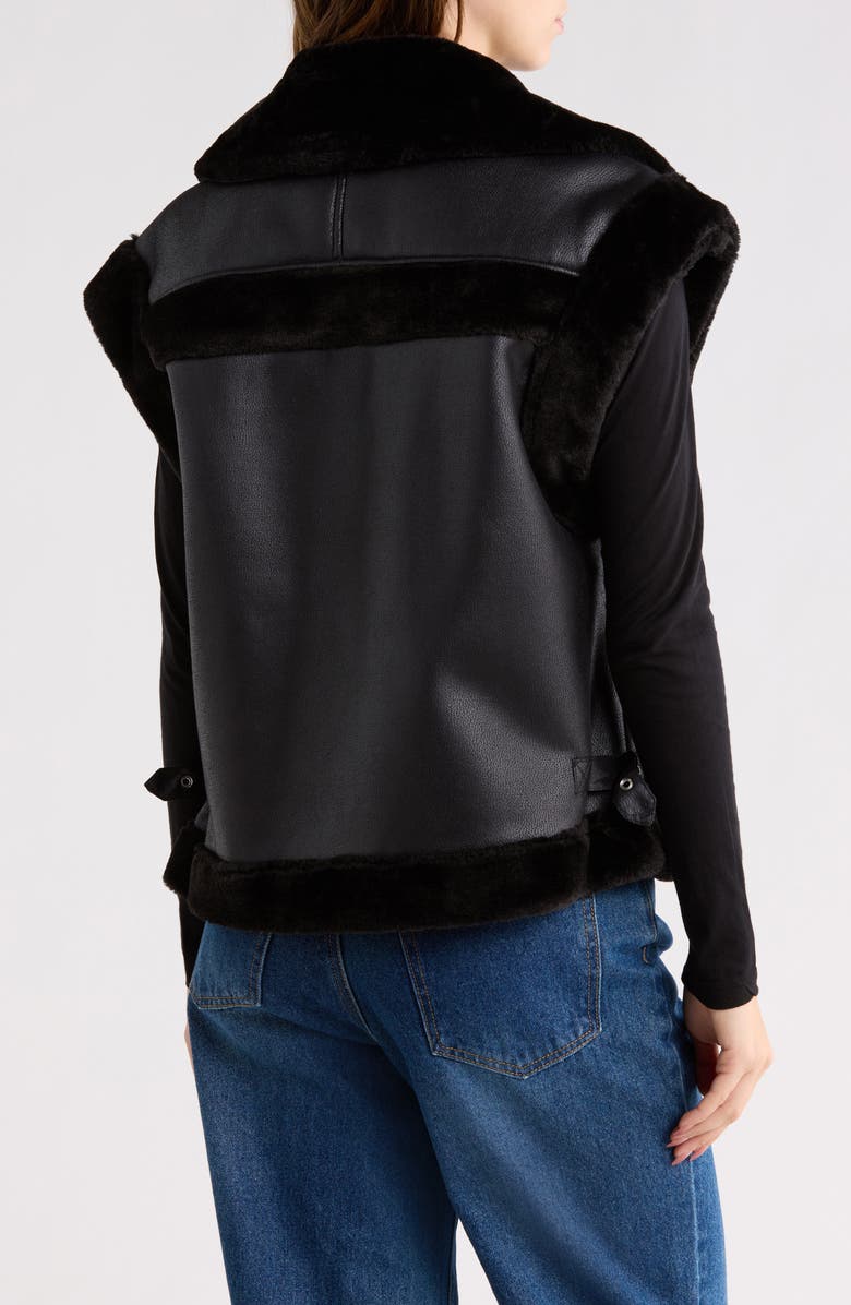 Vigoss Faux Fur Trim Faux Leather Moto Vest, Alternate, color, Black
