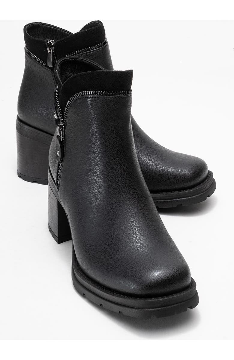 Prologue Shoes Parly Zip-Block Heel Boot, Alternate, color, Black Faux Leather