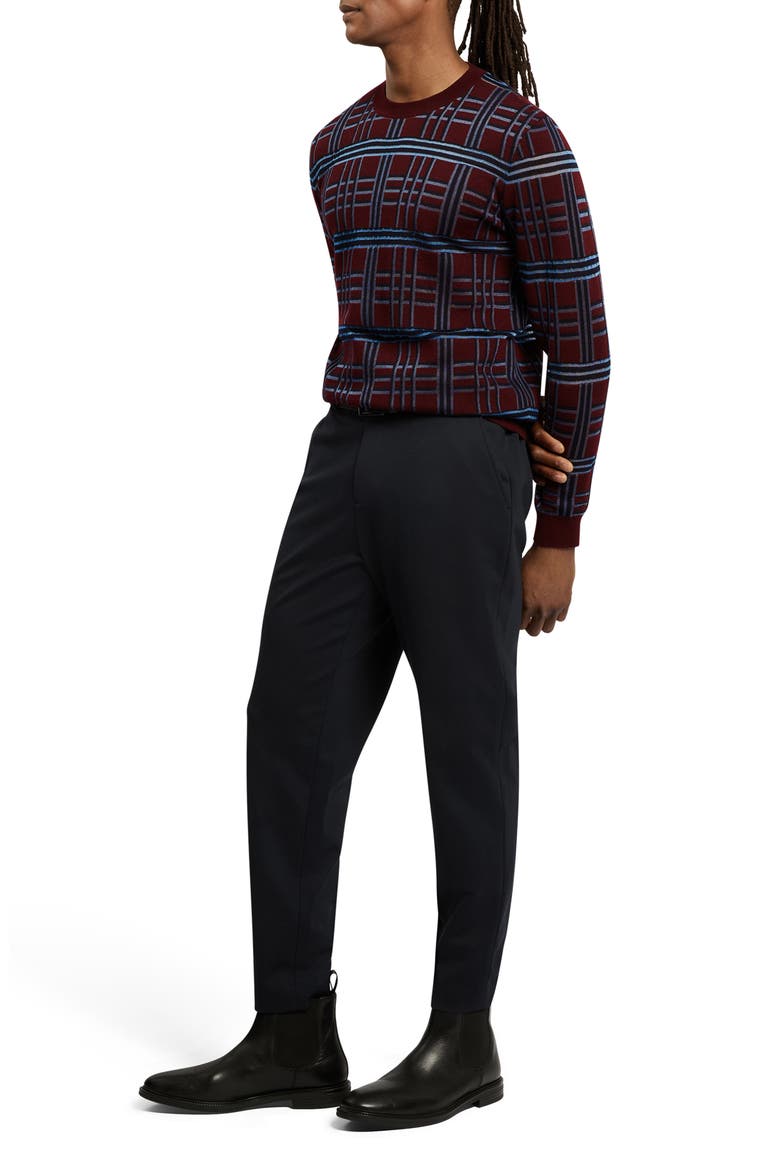 Eatton Plaid Crewneck Sweater, Alternate, color, MAROON