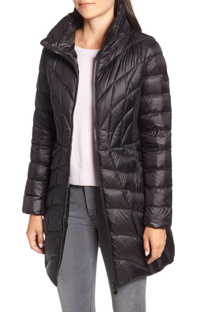 Bernardo Glossy Quilted Walker Coat, Alternate, color, 