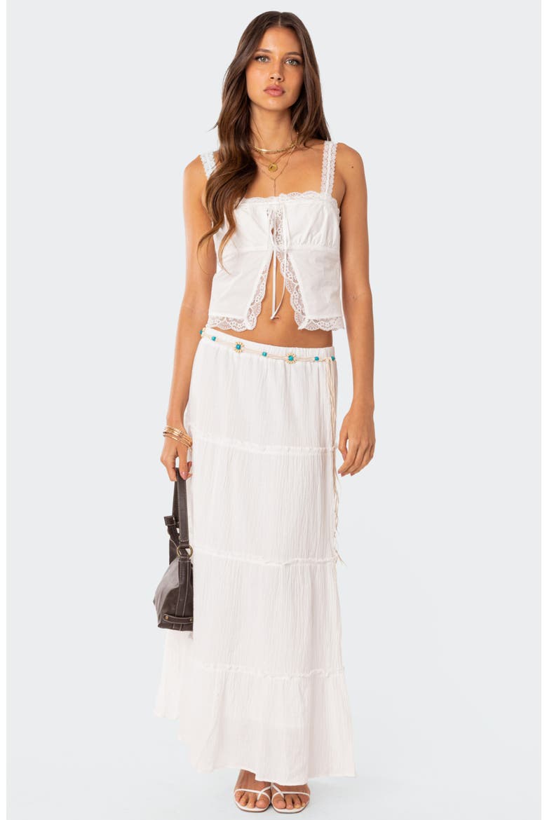 Peony Lace Trim Split Front Cotton Tank, Alternate, color, WHITE