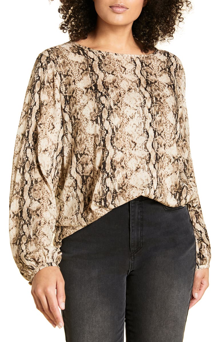 Marina Rinaldi Banjo Snake Print Metallic Detail Top, Main, color, 