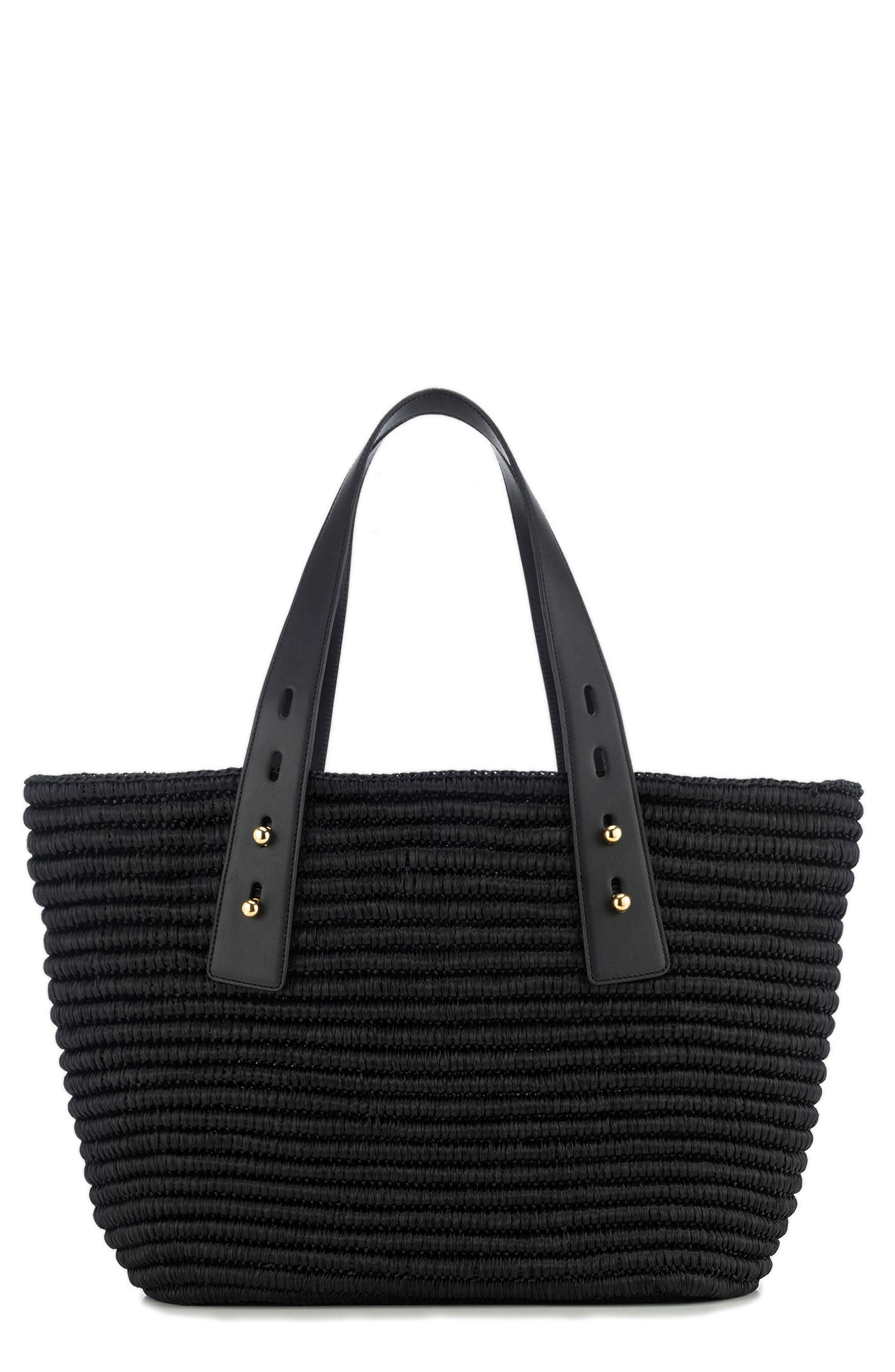 FRAME Medium Les Second Raffia & Leather Tote, Main, color, 