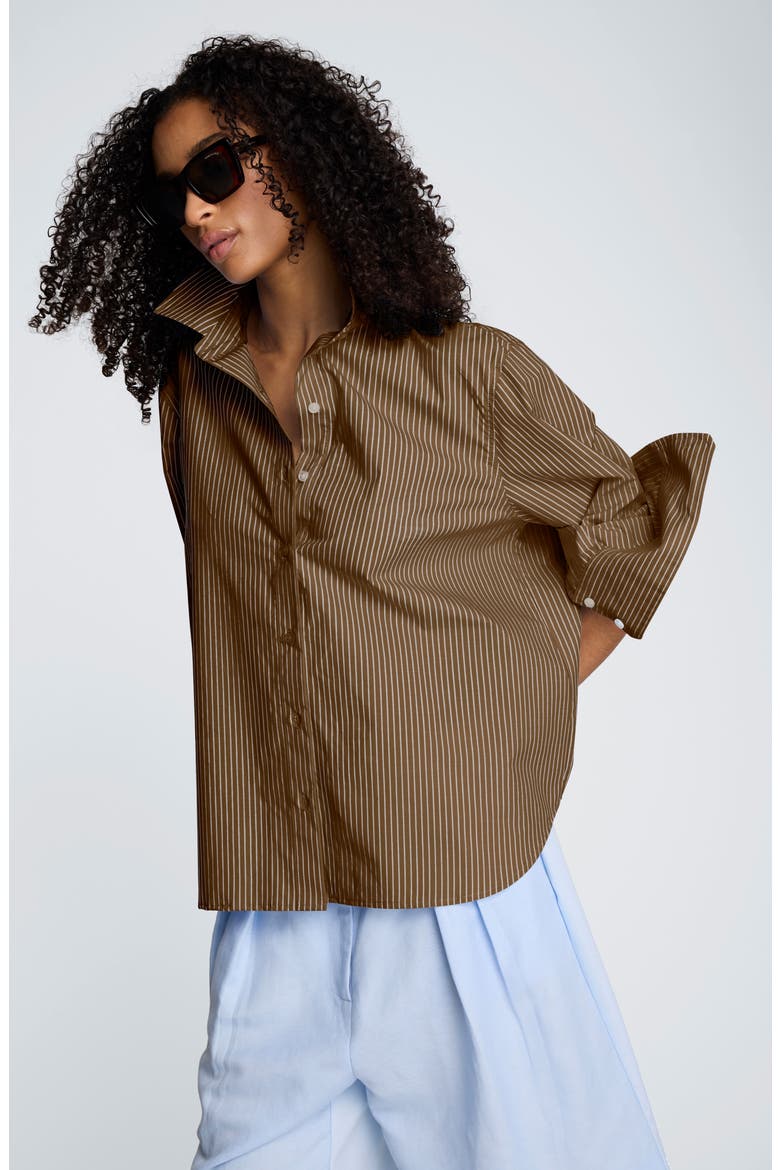 Pinstripe Button-Up Boyfriend Shirt, Alternate, color, MESQUITE MULTI