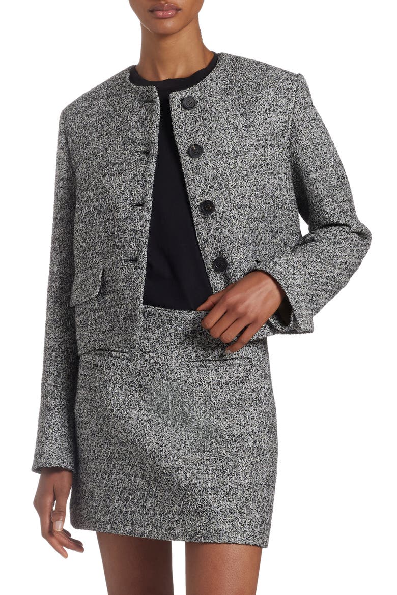 Crop Bouclé Jacket, Main, color, BLACK/ VINTAGE WHITE