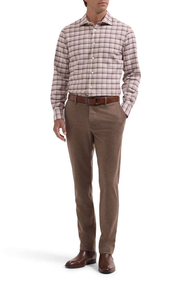 Axel Shaped Fit Plaid Cotton & Cashmere Shirt, Alternate, color, BURGUNDY
