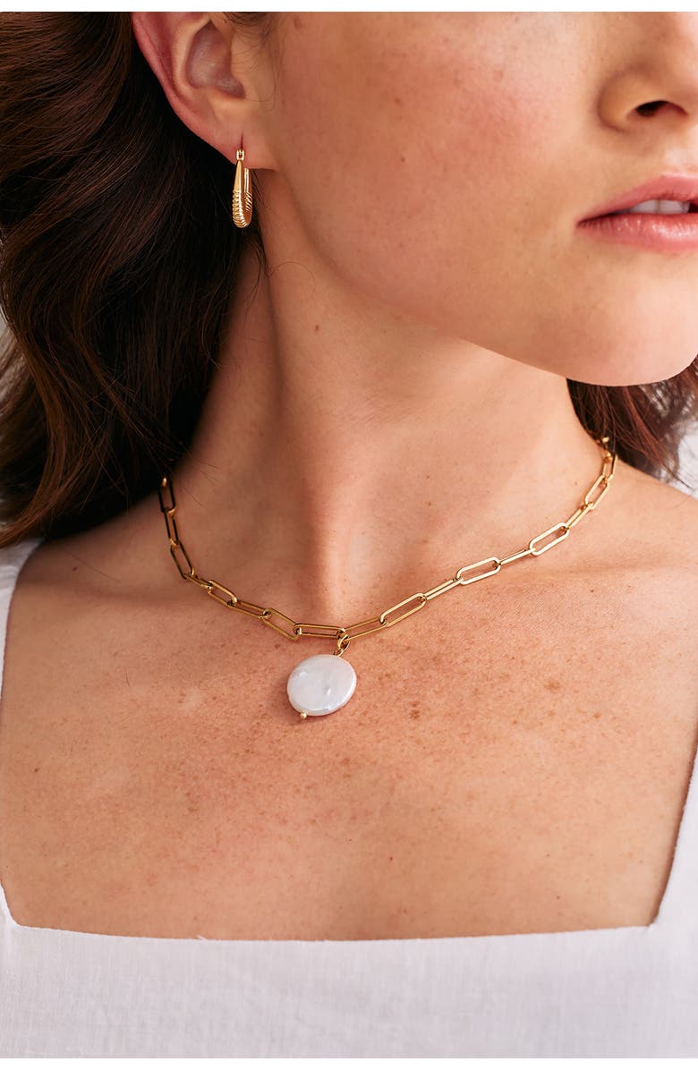 Brook and York Olive Mother-of-Pearl Pendant Paper Clip Chain Necklace, Alternate, color, Gold