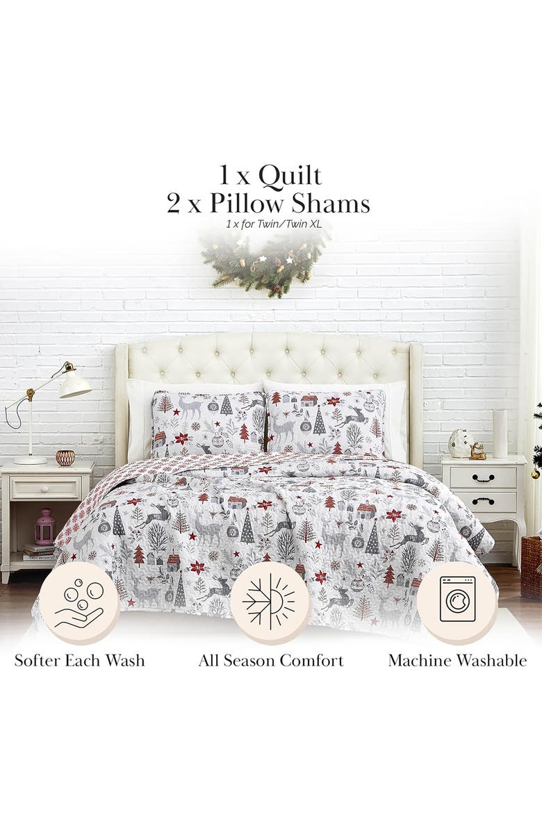 SOUTHSHORE FINE LINENS Holly Jolly Lane Oversized Holiday Quilt Set, Alternate, color, Holly Jolly Lane