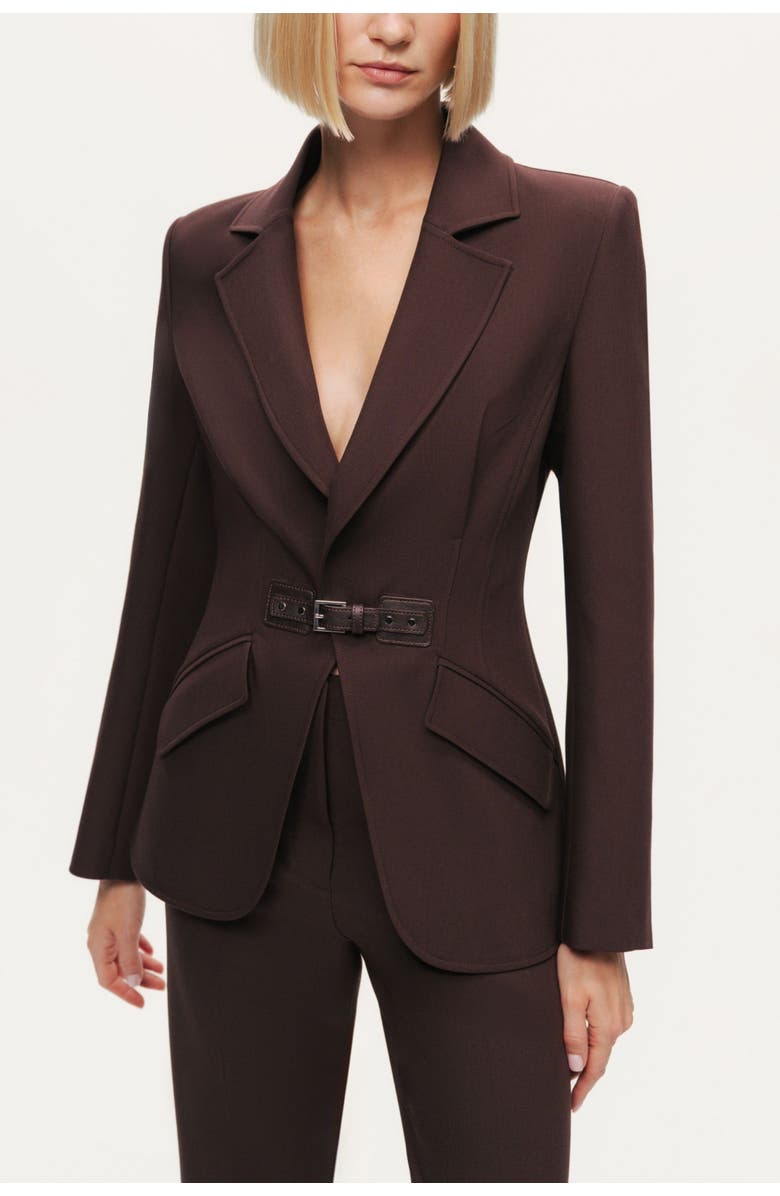 Nocturne Belted Tailored Blazer, Main, color, Dark Brown
