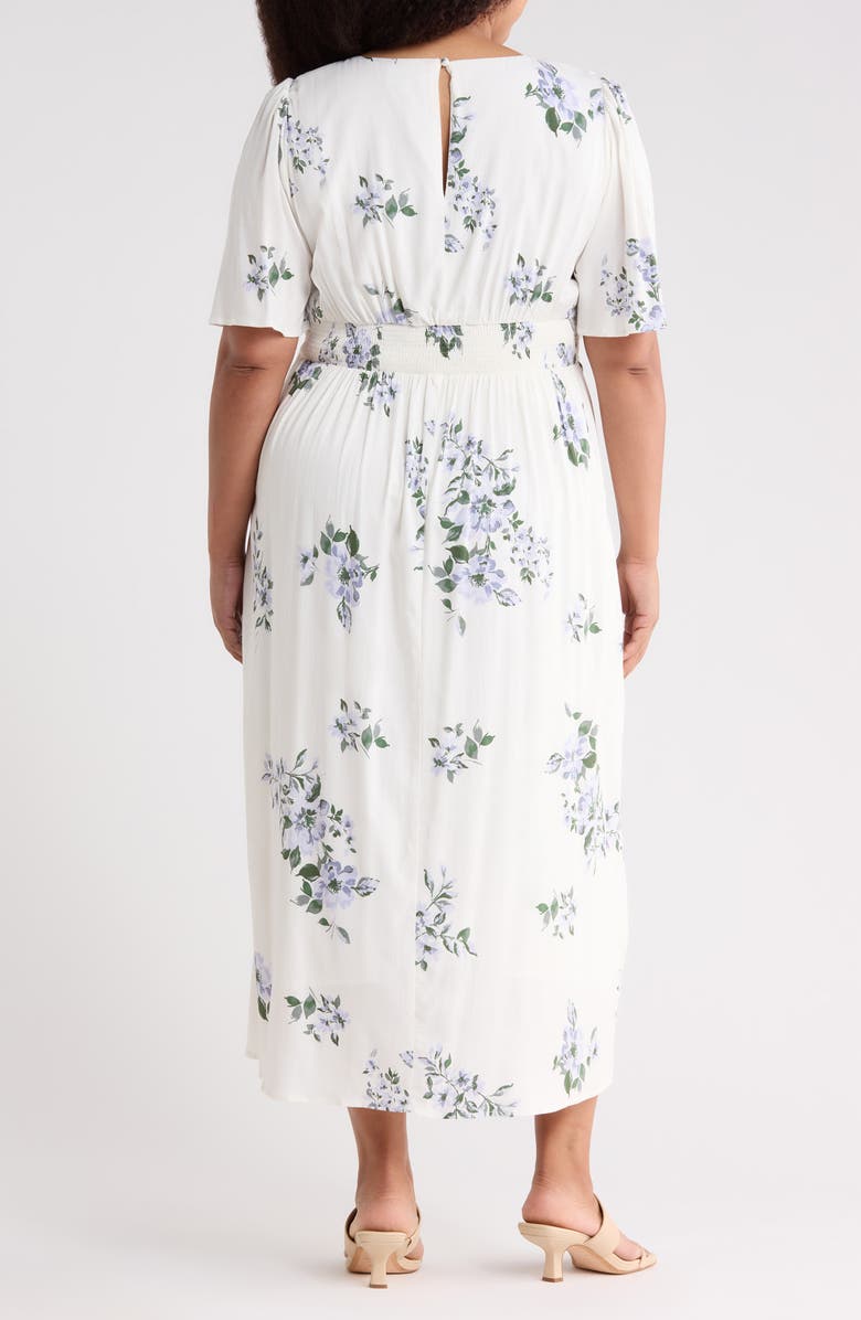 SUGARLIPS Porto Floral Smocked Midi Dress, Alternate, color, White-Blue-Multi