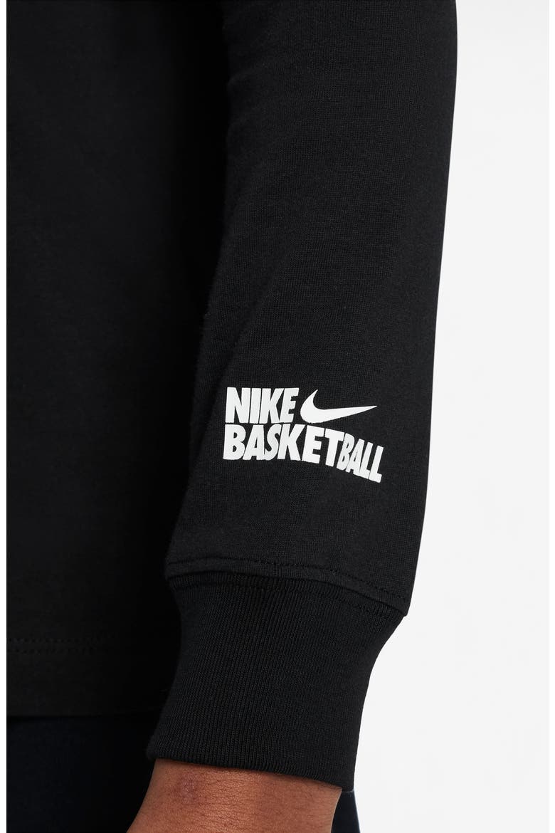 Kids' Sportswear Basketball Long Sleeve Cotton Graphic T-Shirt, Alternate, color, BLACK