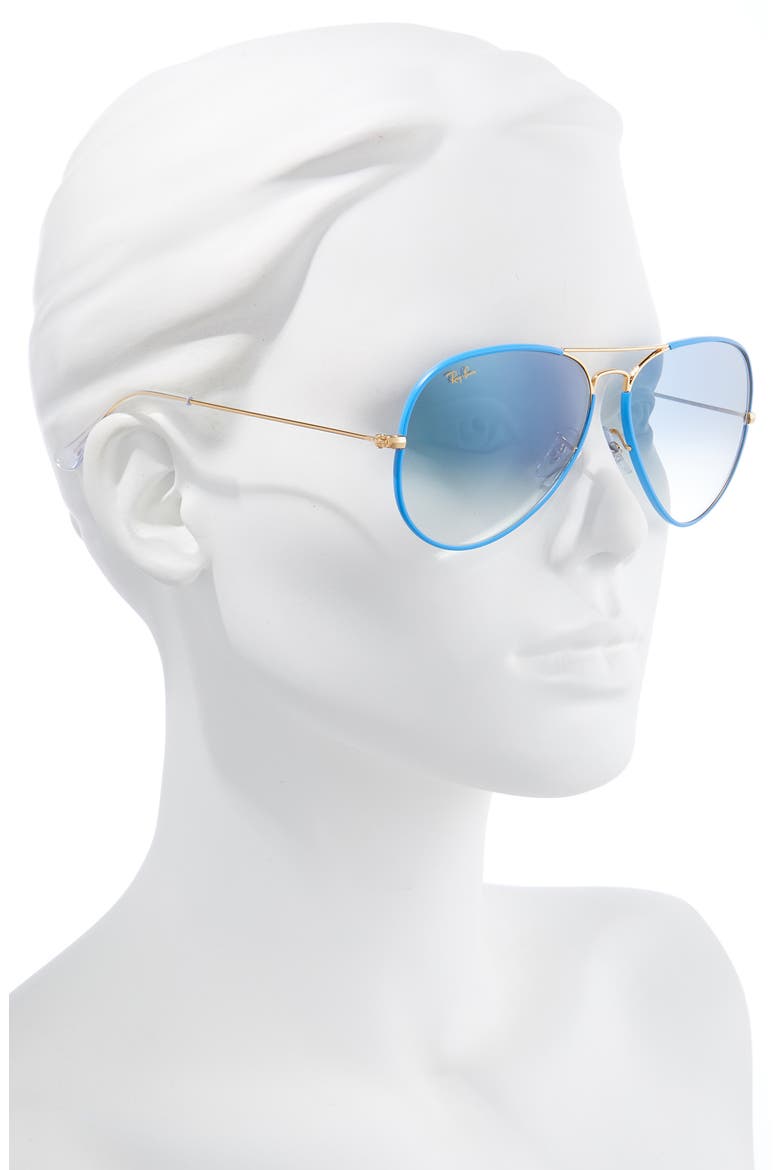 Aviator Full Color 62mm Pilot Sunglasses, Alternate, color, LGT BLUE GOLD/ CLEAR GRAD BLUE
