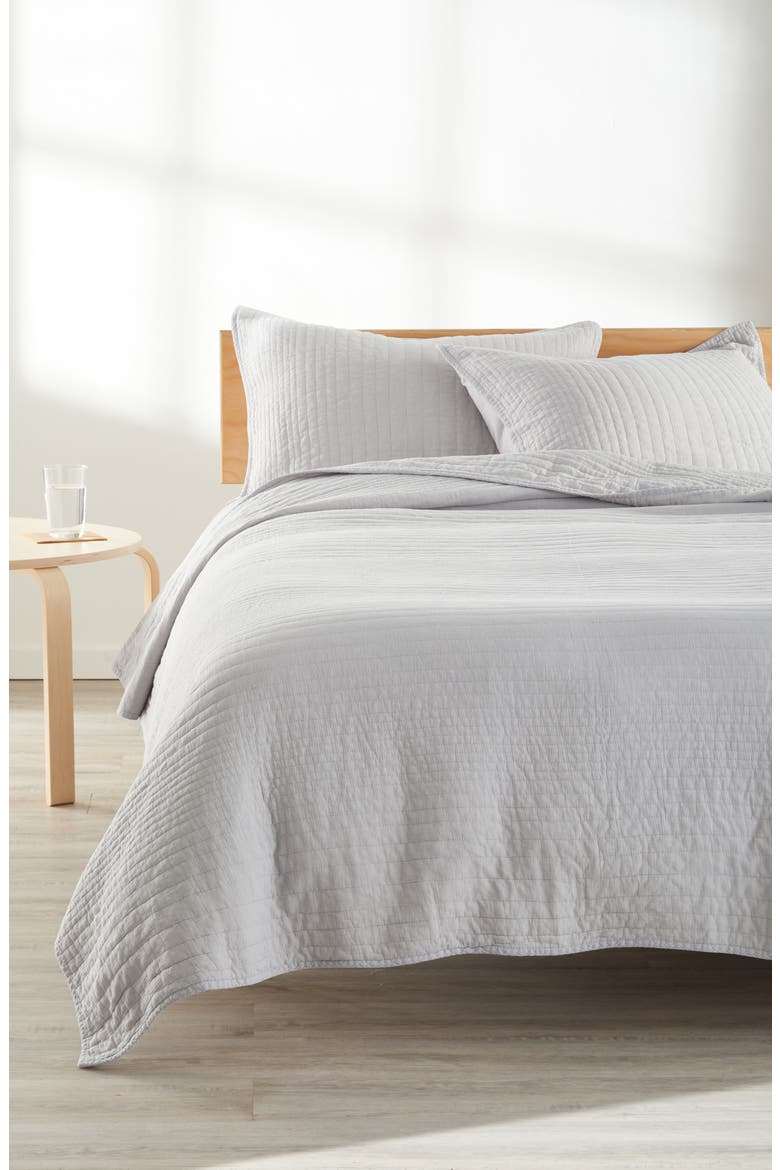 Soft Stripe Cotton Quilt & Shams Set, Alternate, color, GREY VAPOR