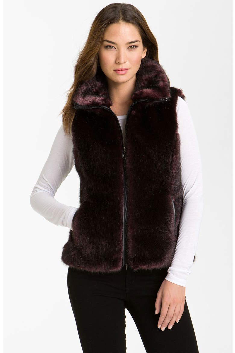 Reversible Faux Fur Vest, Main, color, MERLOT