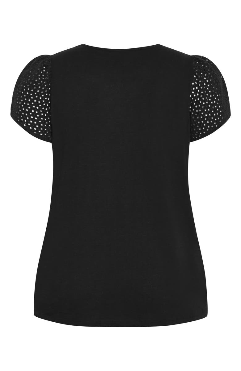 City Chic Linny Eyelet Sleeve Cotton Top, Alternate, color, Black