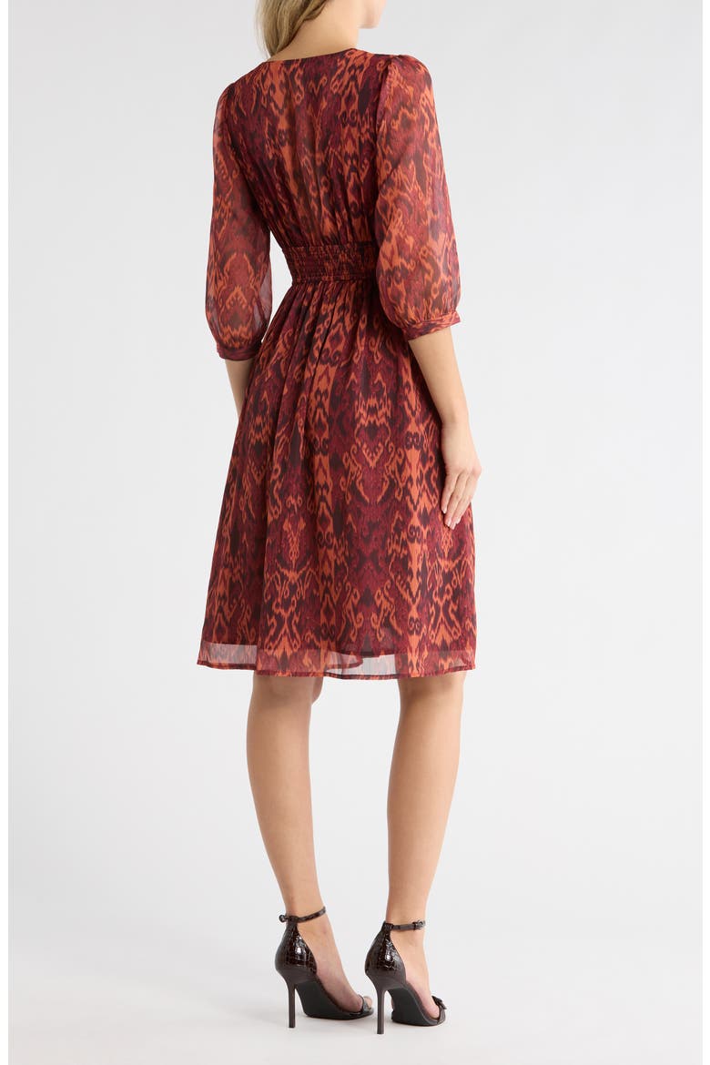 Naomi Faux Wrap Dress, Alternate, color, BURGUNDY IKAT