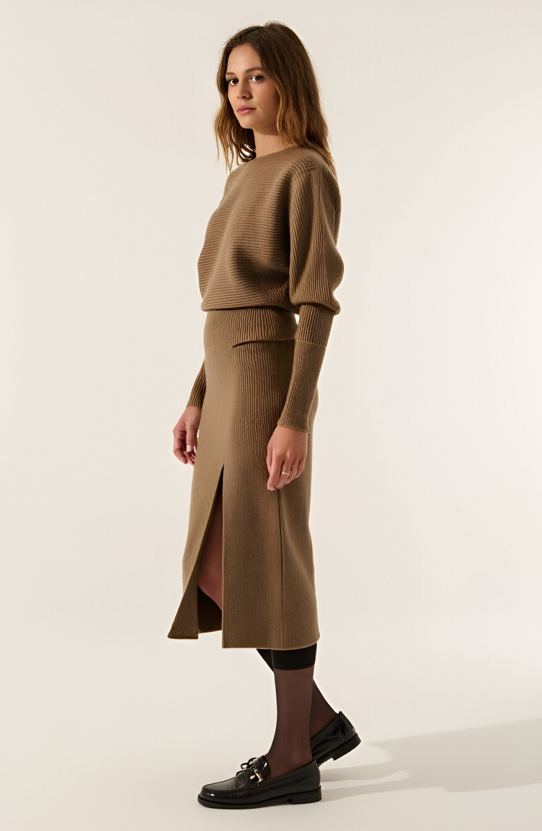 Modenaire Rib-Knit One-Shoulder Dolman Midi Sweater Dress, Alternate, color, 