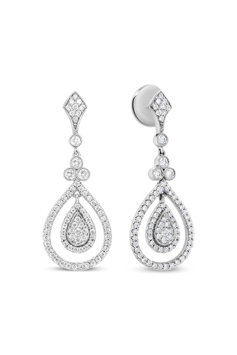 18K White Gold 1 1/4 Ctw Round Diamond Openwork Teardrop-Shaped Dangle Earrings, Alternate, color, White