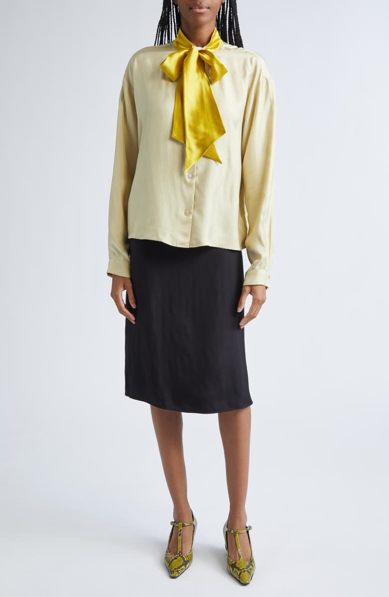 Marni Boxy Fit Button-Up with Scarf, Alternate, color, Pearl