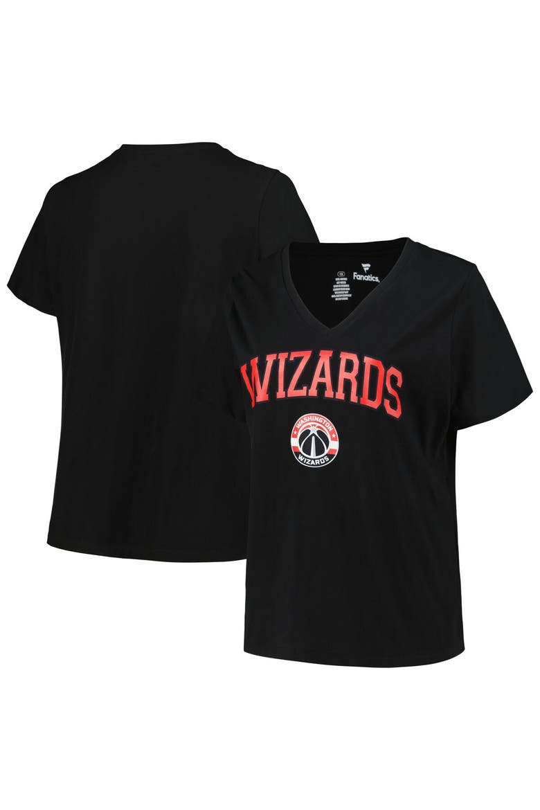 Women's Profile Black Washington Wizards Plus Size Arch Over Logo V-Neck T-Shirt, Main, color, Black