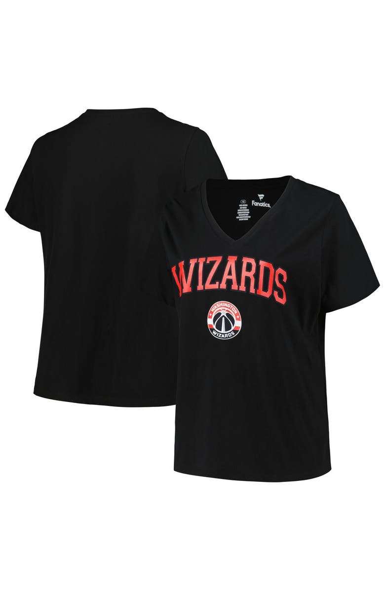 PROFILE Women's Profile Black Washington Wizards Plus Size Arch Over Logo V-Neck T-Shirt, Main, color, Black