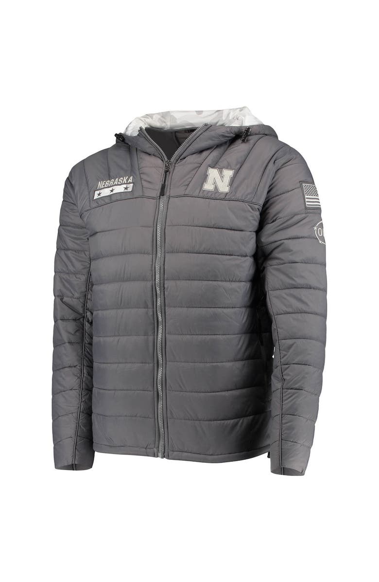 COLOSSEUM Men's Colosseum Gray/Camo Nebraska Huskers OHT Military Appreciation Iceman Snow Puffer Full-Zip Hoodie Jacket, Alternate, color,