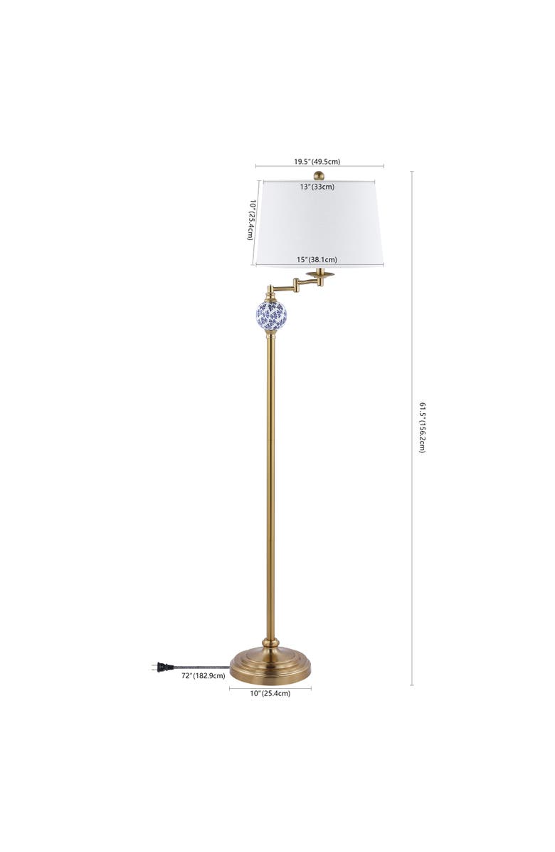 JONATHAN Y Aveiro Classic Midcentury Iron LED Floor Lamp, Alternate, color, Brass Gold/Blue