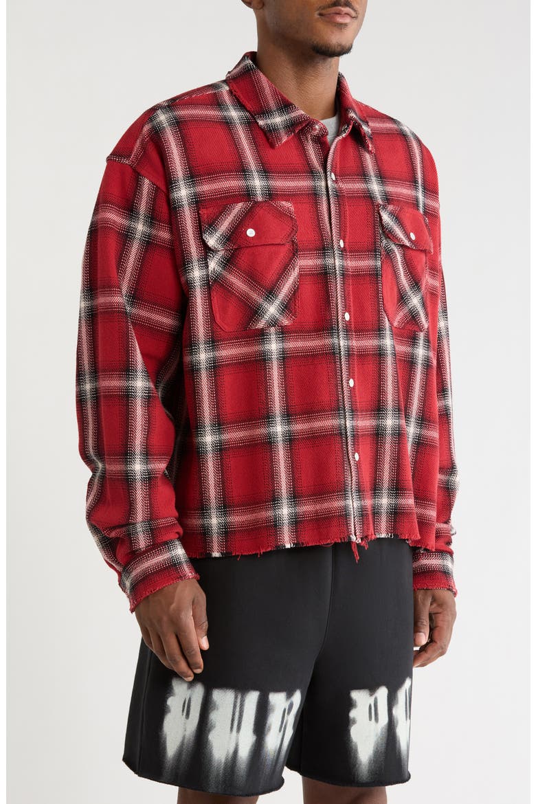 Cropped Raw Edge Flannel Shirt, Alternate, color, WHITE MULTI