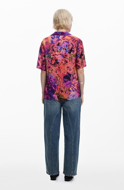 Desigual Tropical Print Camp Shirt In Dark Pink