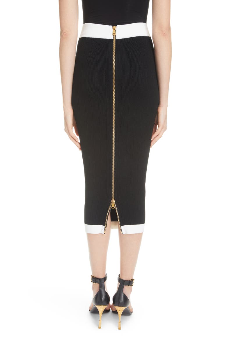 Button Detai Rib Knit Skirt, Alternate, color, EAB BLACK/ WHITE
