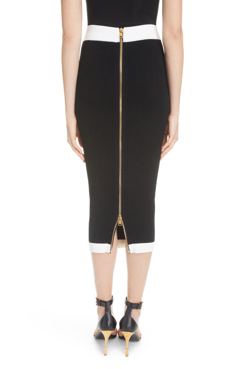 Balmain Button Detai Rib Knit Skirt, Alternate, color,