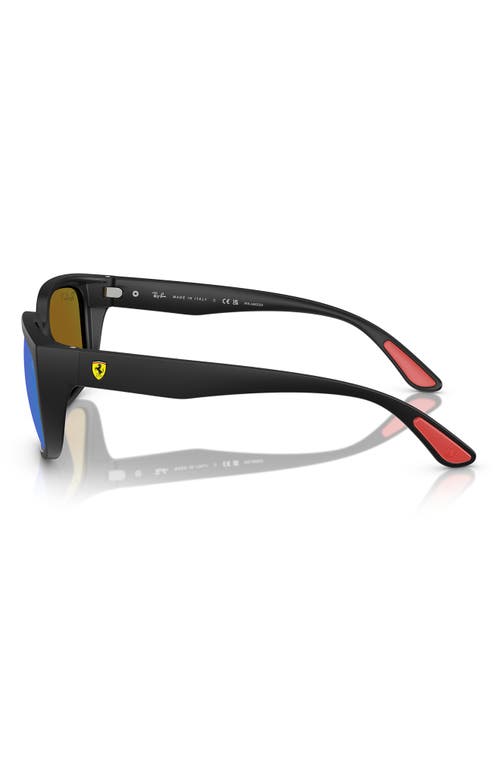Ray Ban Ray-ban X Scuderia Ferrari 57mm Chromance Polarized Square Sunglasses In Matte Black/blue Polarized
