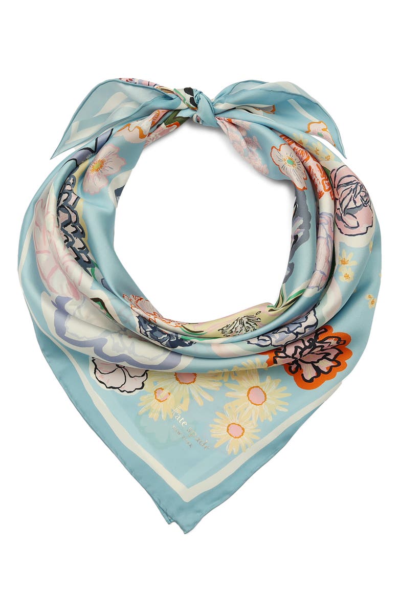 Kate Spade New York garden floral silk square scarf, Main, color, Blue Multi