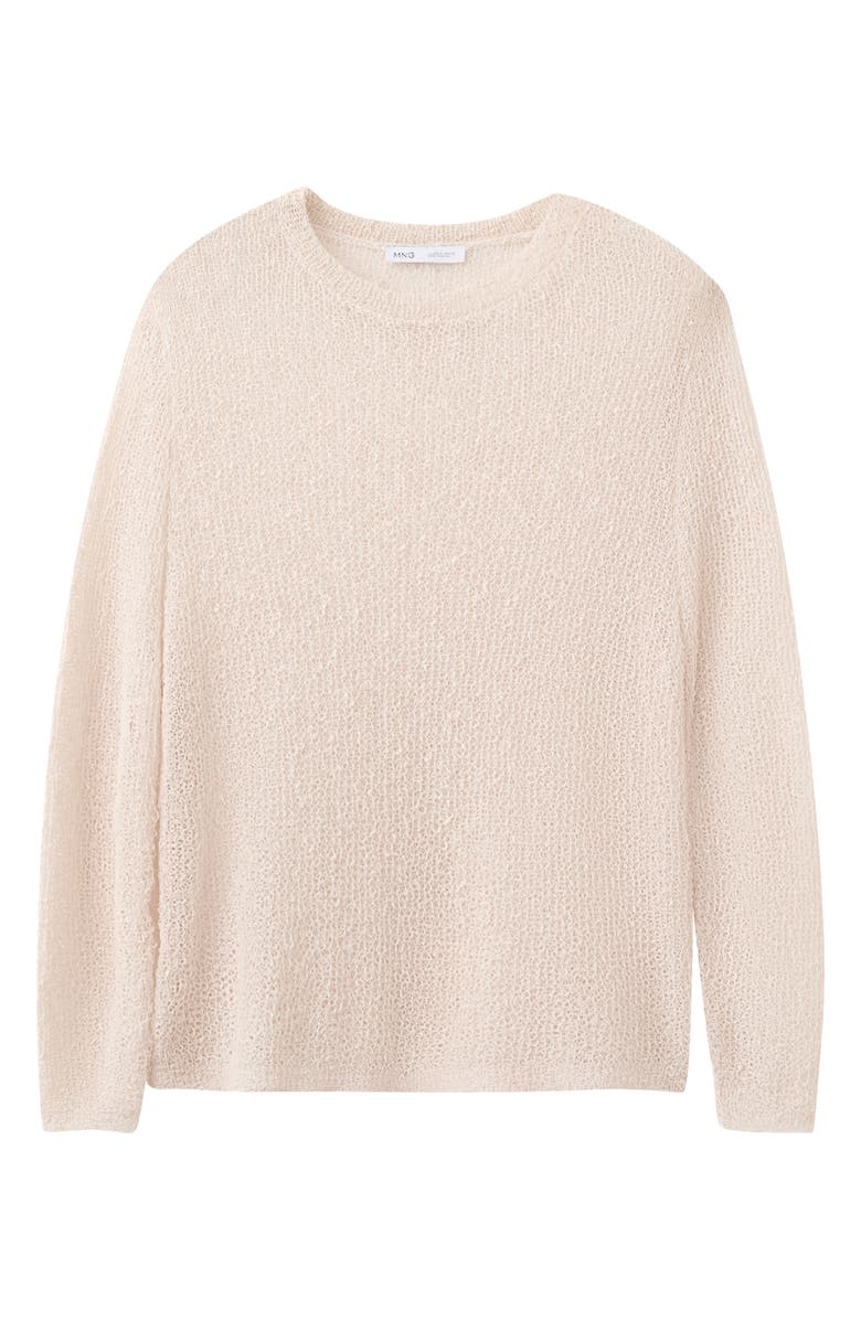 MANGO Sheer Open Knit Long Sleeve Sweater, Main, color, Ecru