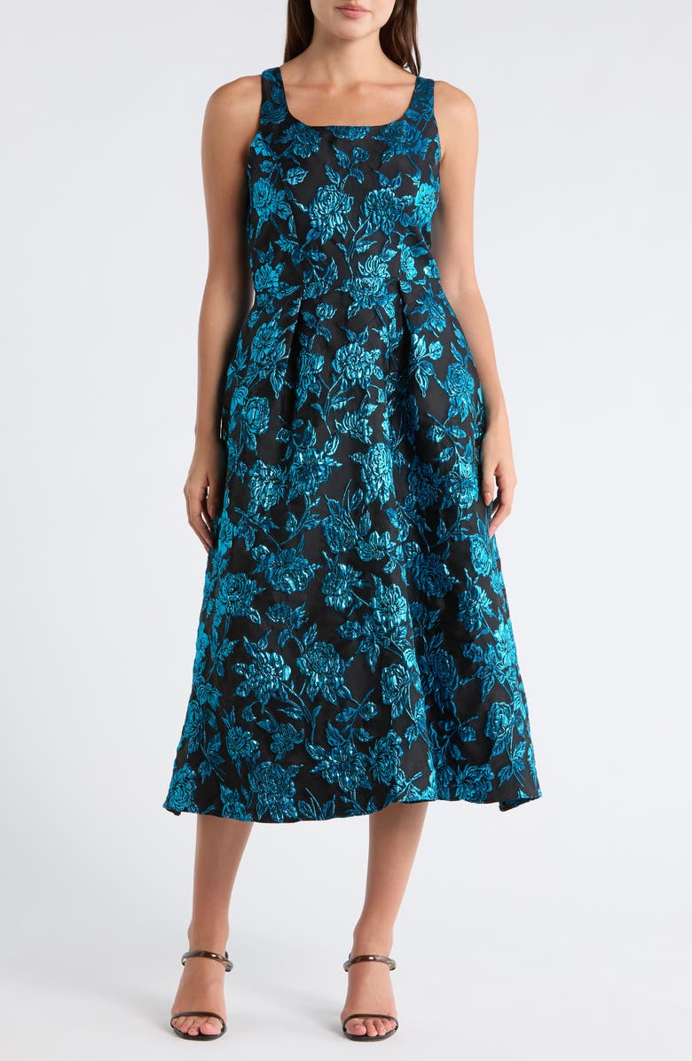 Julia Jordan Floral Square Neck Evening Maxi Dress, Main, color, Teal