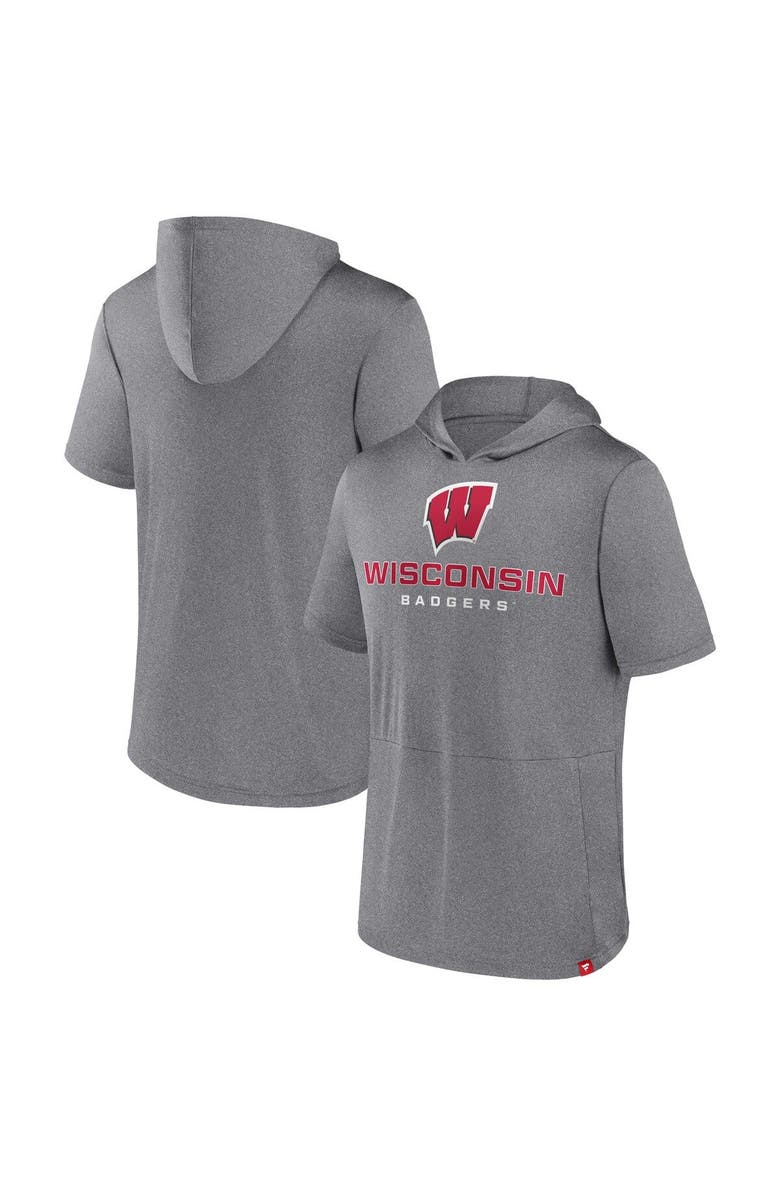 FANATICS Men's Fanatics Branded Heather Gray Wisconsin Badgers Modern Stack Hoodie T-Shirt, Main, color, Heather Gray