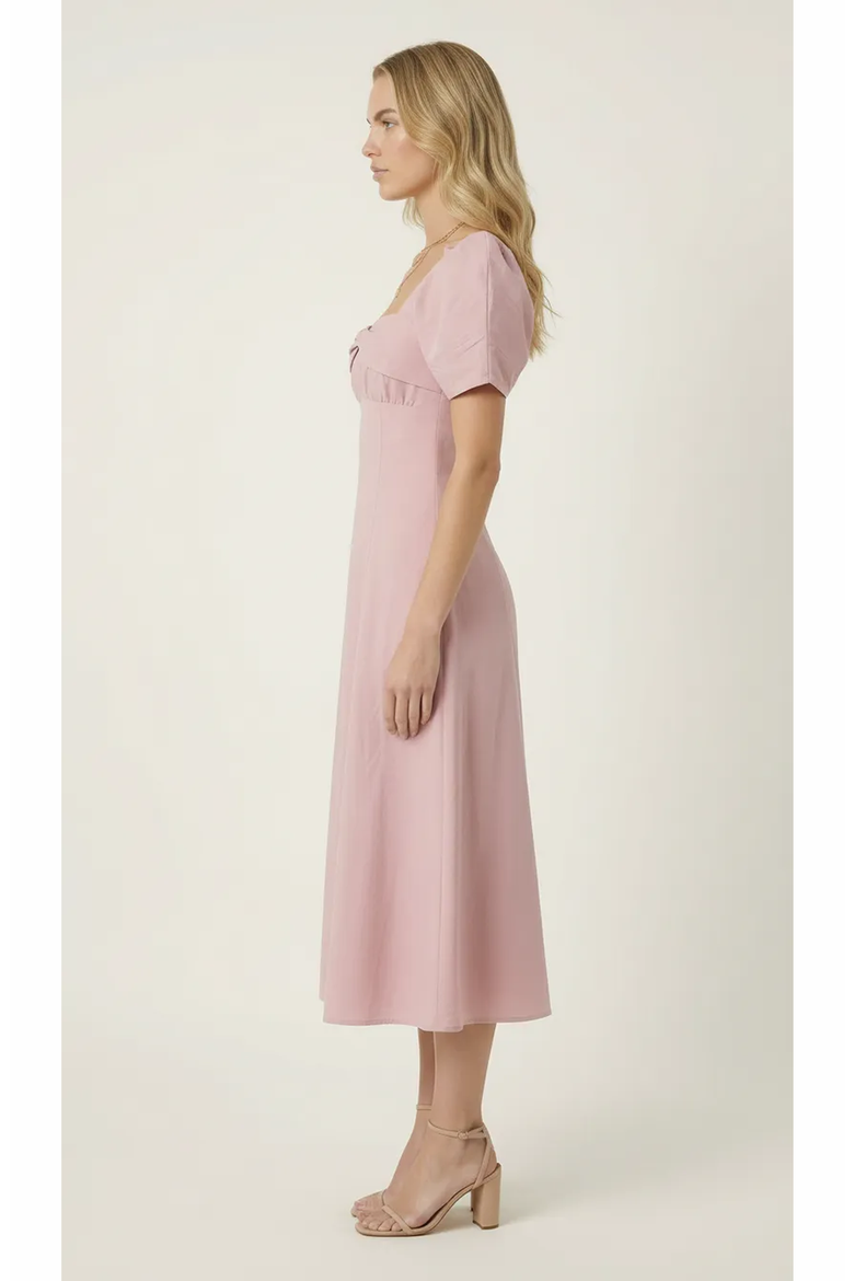 Twist Front Puff Sleeve Midi Dress, Alternate, color, Dusty Rose