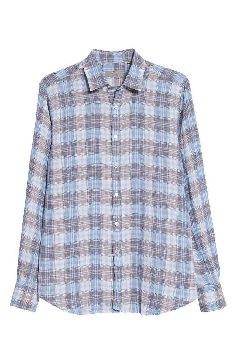 Canali Classic Fit Plaid Linen Button-Up Shirt, Alternate, color,