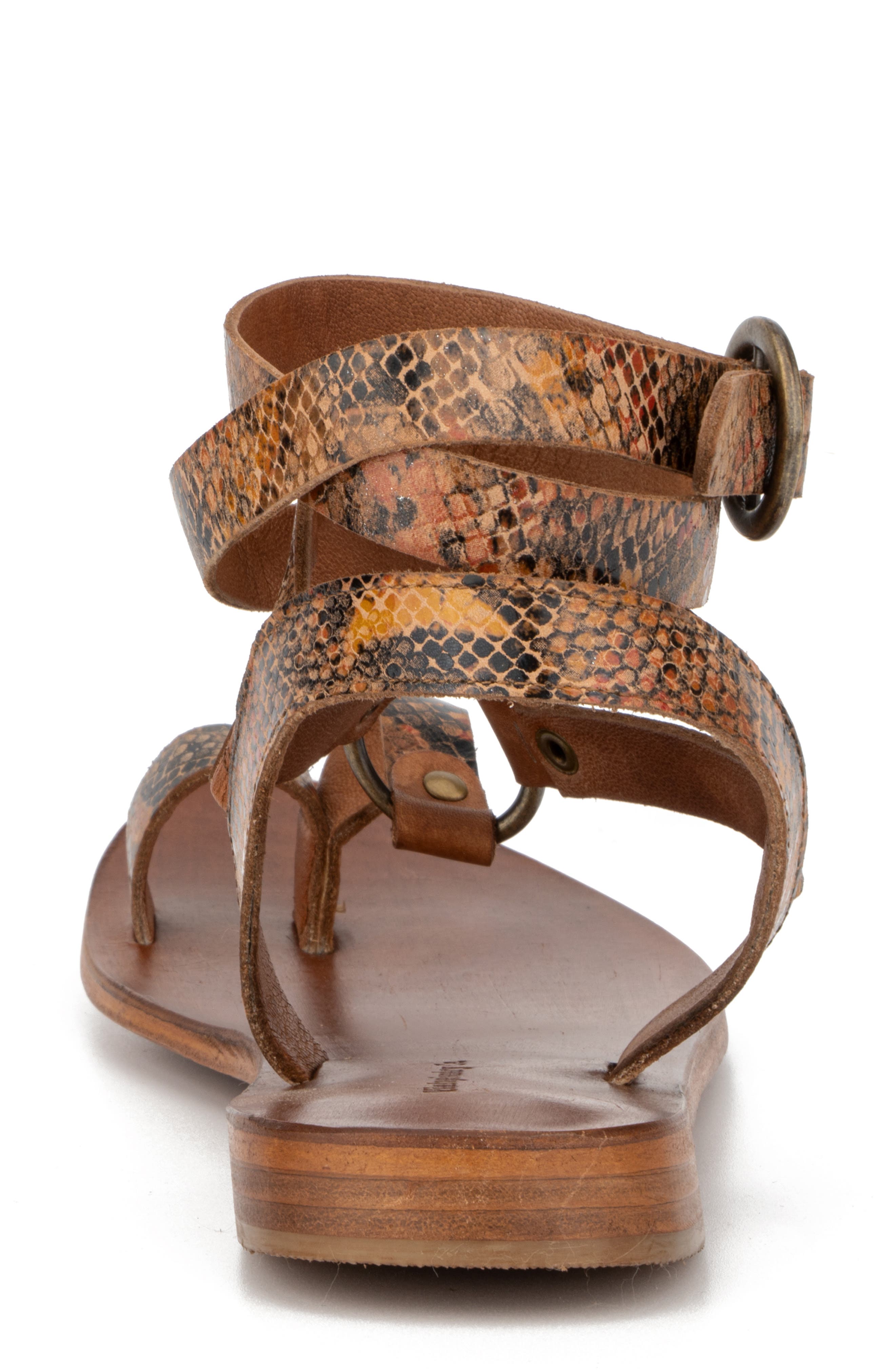 VINTAGE FOUNDRY Vina Snake Embossed Leather Ankle Strap Flat Sandal, Alternate, color, Tan