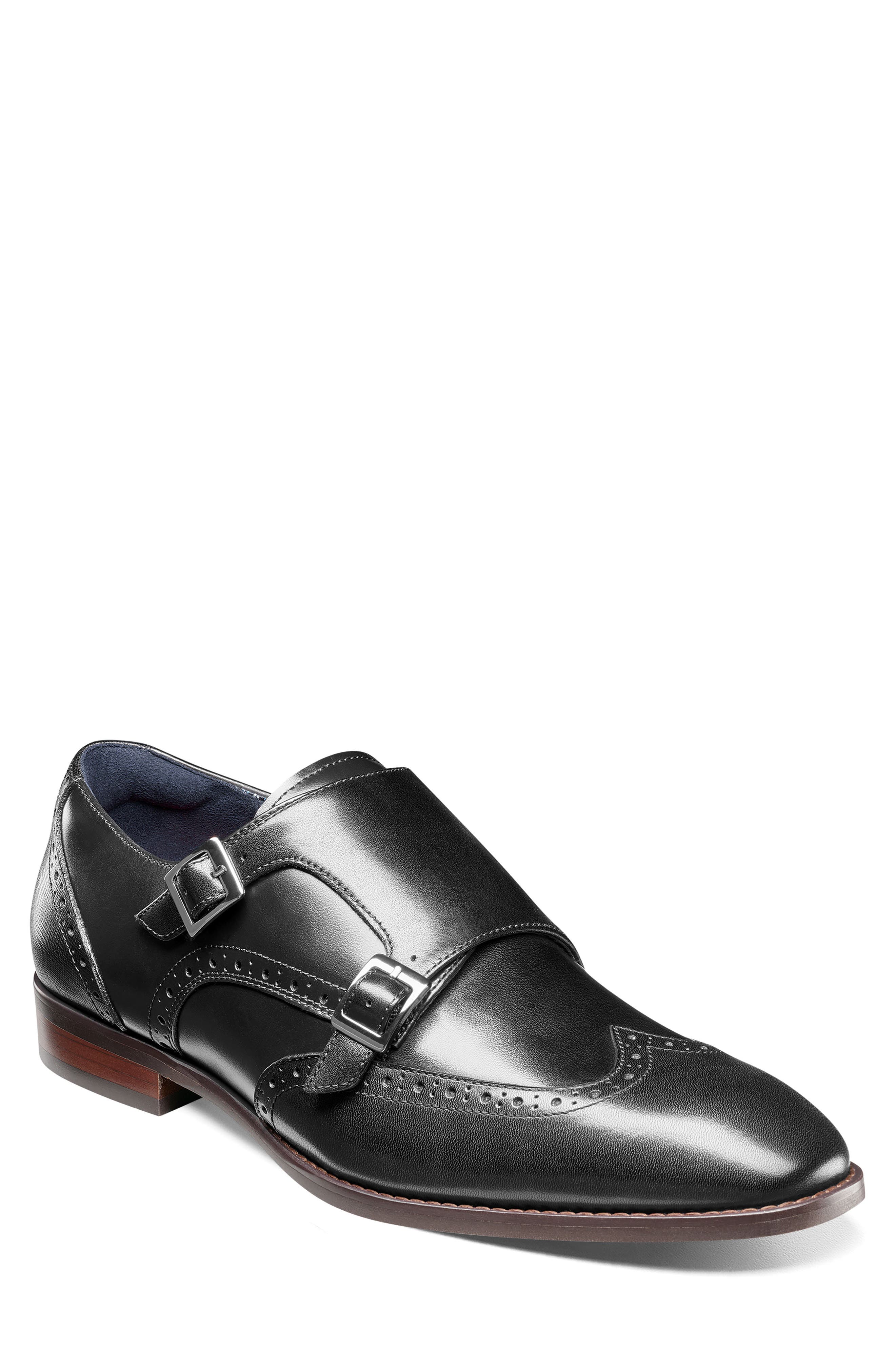 Stacy Adams Karson Wingtip Double Monk Strap Shoe, Main, color, Black
