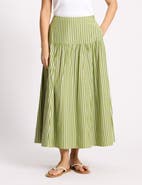 Albaray Stripe Drop Waist A-Line Skirt
